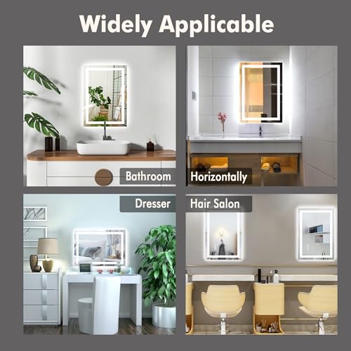 Image of GarveeHome 30 in x 22 in Led Bathroom Mirror with Front and Backlit, Stepless Dimmabl, Anti-Fog, Shatter-Proof, Memory, Wall Mounted Lighted Vanity Mirror(Horizontal /Vertical)