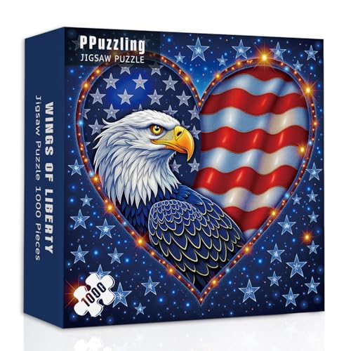 Rompecabezas Águila Calva Americana para Adultos 1000 Piezas, Rompecabezas de Corazón con Bandera Patriótica, Rompecabezas del Ave de Estados Unidos miniatura 1