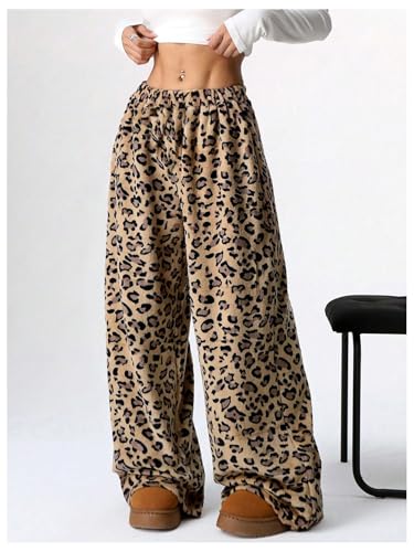 Women's Y2k Leopard Print Pants Drawstring Waist Cheetah Low Waist Straight Wide Leg Pants4