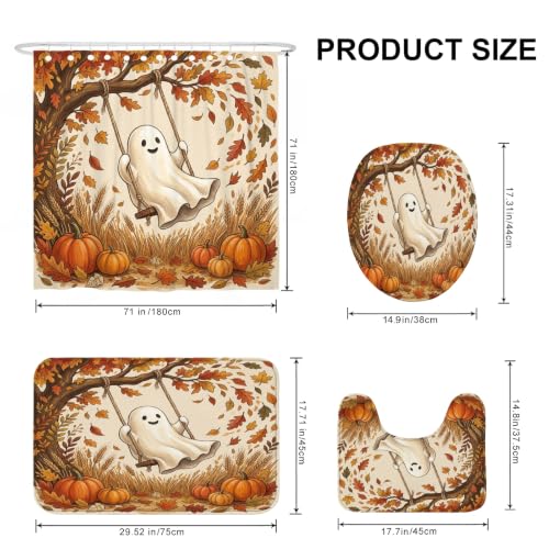 Rideau de douche lavable orange avec tapis et crochets de fixation - 5
