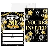 Surprise 50th Birthday Party Invitation, Black and Gold Fill-In Invites For Adult Woman & Man, 20 Invitations With Envelopes(4' x 6'), Party Favors Decorations And Supplies-03