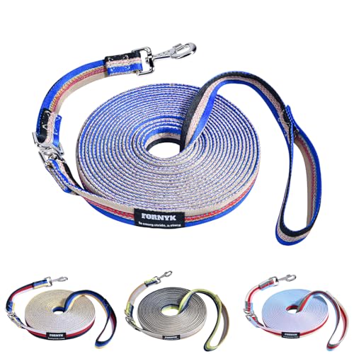 Fornyk Training Leash for Horse & Dog Equine Lunge Line with Alloy Trigger Buckle and Dual Swivel Snaps for Equestrian Training Competition and Daily Use 26ft/8m (Gray-Red-Blue)