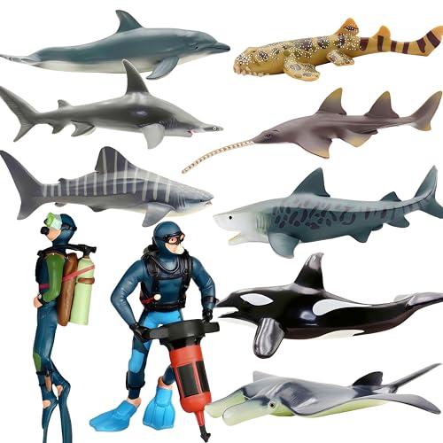 Gemini&Genius 10 Pcs Shark Toys, 5-6" Ocean Sea Animals, Pool Bath Tub Toys