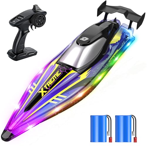 DEERC 17 Large High-Speed RC Jet Boat Self-Righting Remote Control Boat with 9 LED Lights 25+ KPH 30-Min Runtime Waterproof for Pools & Lakes Kids & Adults