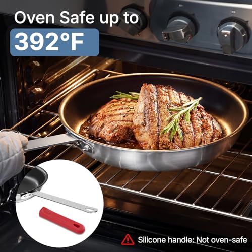DUMOS 12 Inch Nonstick Frying Pan, Heavy-Gauge Aluminum Skillet, Red Handle by DUMOS - Used condition - Image 5