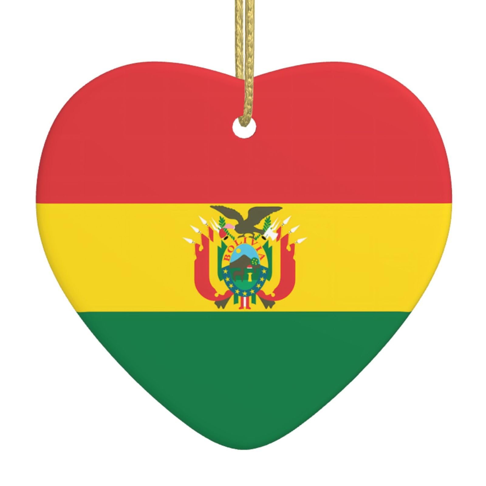 Flag of Bolivia Ceramic Christmas Heart Pendant with Silk Thread, Christmas Tree Home Decoration