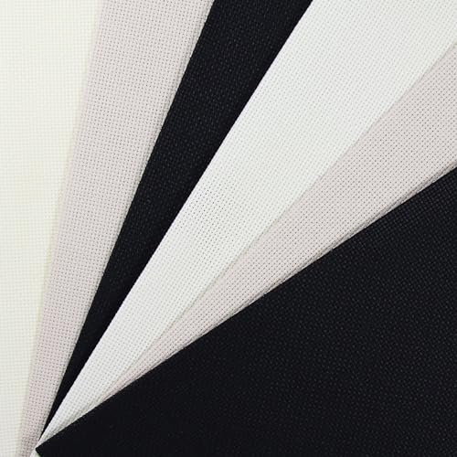Image of KCS 4 /6 pc of 12 inch x 18 inch(30cmx45cm) 18CT Counted Cotton Aida Cloth Cross Stitch Fabric (6 pc,Antique White+Pearl Grey+Black)