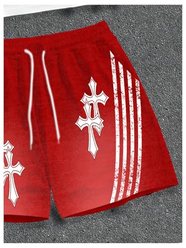 GORGLITTER Men's 2 Piece Cross Letter Graphic Tracksuit Short Sleeve Tee Top Drawstring Shorts Sets Y2K Vacation Outfit4