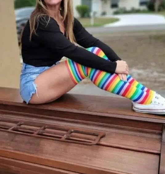 Image of Womens Thigh High Socks Athletic Stripe Cute Colorful Over the Knee High Sock Colorful Long Tube Sock