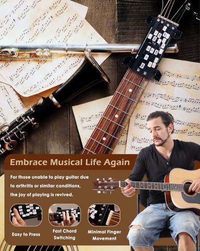 Image of Portable Guitar Chord Presser, Guitar Chord Helper And Trainer for Acoustic Guitar, Guitar Learning Tools for Beginners and Arthritis Player, Develop Confidence Quickly, black with clip