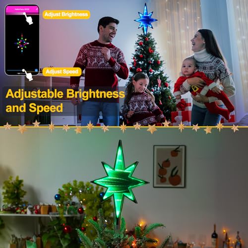 Smart Christmas Tree Topper Star, 8.7" W*12.0''H 27LED RGB Color Change Xmas Tree Decorations, App Remote Control, USB Powered, Music Sync Xmax Topper for Holiday Party Gift Decorations