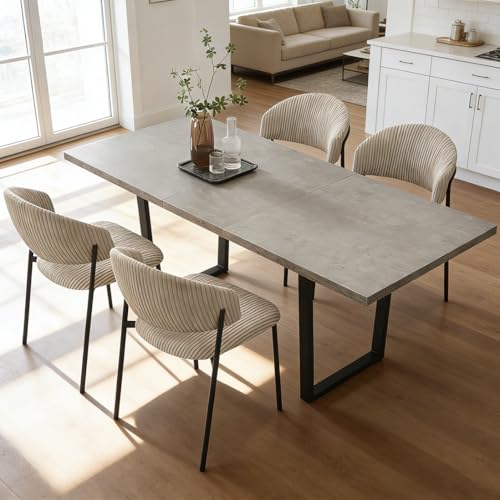 Ensemble de table de salle à manger extensible, 4 chaises rembourrées, table de cuisine extensible grise, 130-170 cm, sièges rembourrés en velours côtelé beige,...