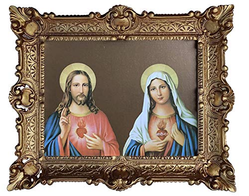 Icônes du Sacro Cuore di Gesu cadre baroque antique pour salon élégant 56x46cm
