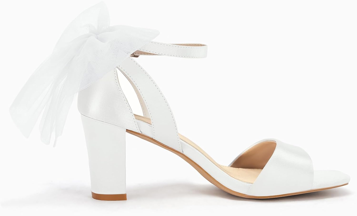 Coutgo Women's Bow Tie Heeled Sandals Chunky Heels One Strap Satin Ankle Buckle Dress Wedding Shoes - Image 8