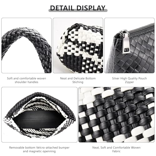 Image of Woven Tote Bag for Women, Fashion Woven Bags for Women Vegan Leather Shoulder Handbags Large Summer Beach Travel Bag