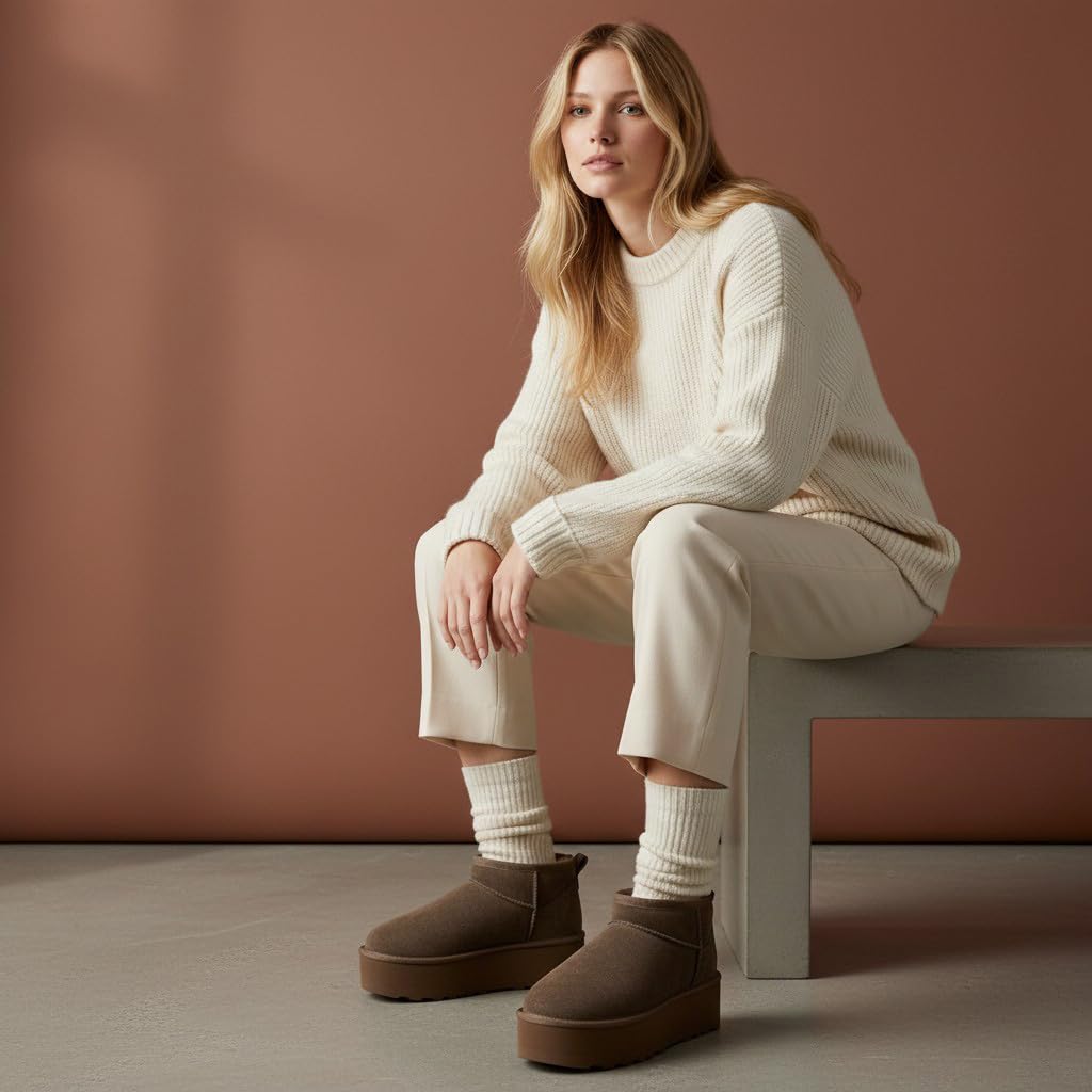 CUSHIONAIRE Hippy Women’s Platform Ankle Boots – Genuine Suede, Faux Fur Lining, Cozy Winter Slip-On Design, Comfortable Footwear with Wide Widths Available: 8 Taupe