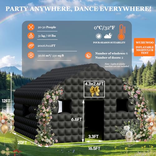 WUHUWOO Inflatable Nightclub 20×16.8×12 Ft Large Black Inflatable Club Tent with 2 Doors and Logo Area - Image 4