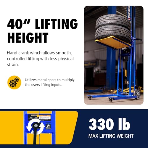 Image of Goodyear Material Lift Winch Stacker, Pallet Truck Dolly, 330 Lbs 40 inch Max Lift w / 8 inch Wheels, Swivel Casters [Patented]
