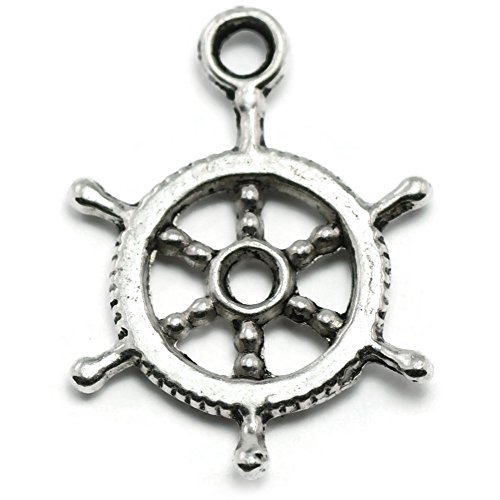 Zhichengbosi 20 Stks Roer Wiel Bedels Zilver Tone Captain Nautical ZILVER