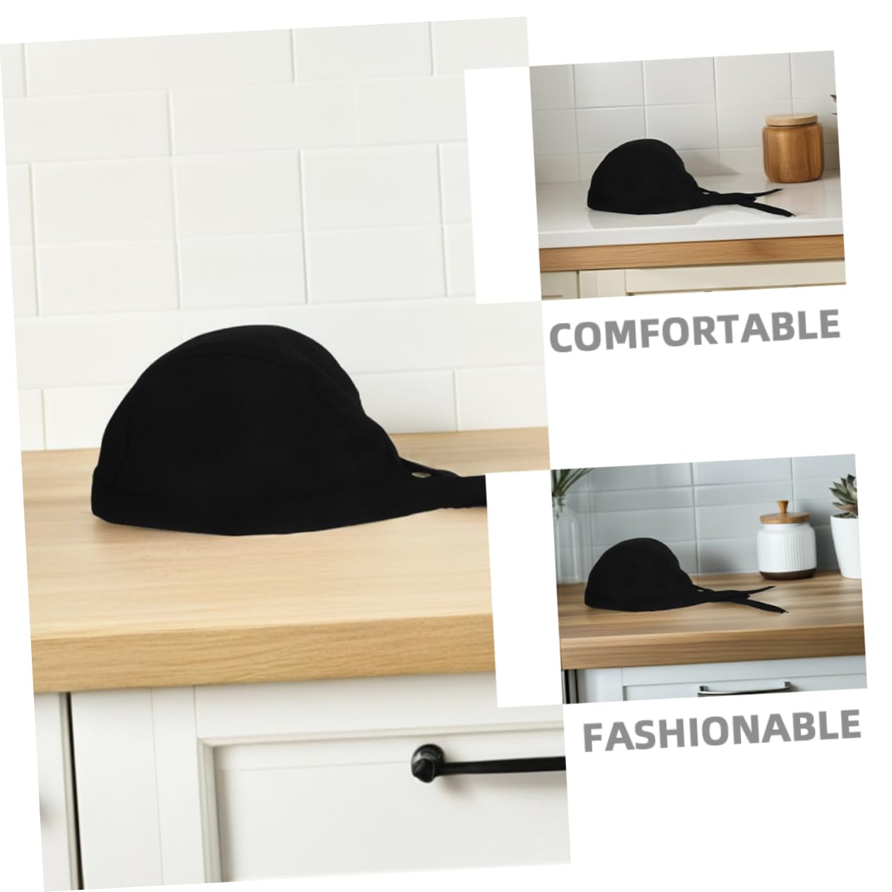 Gorro de Chef de Trabajo Ajustable de Algodón Negro, 12 Piezas