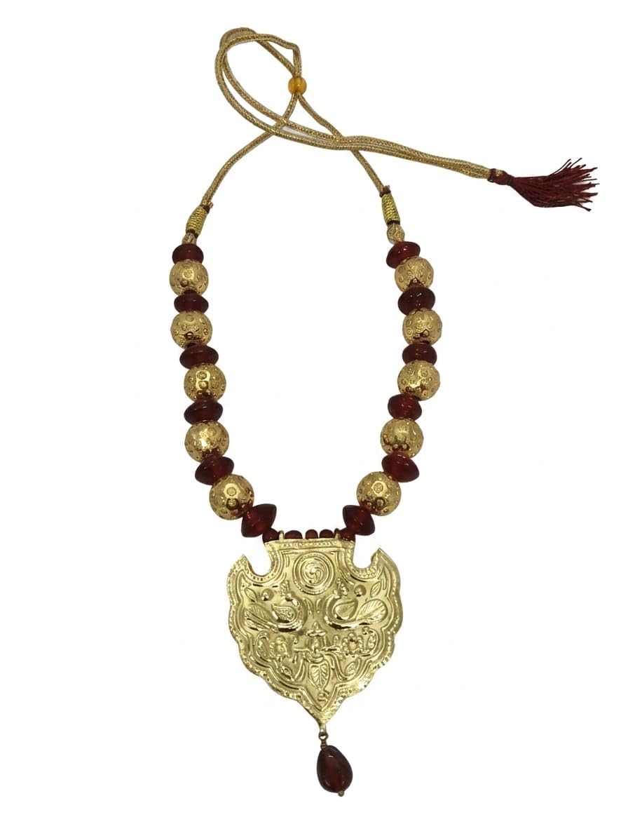Traditional Haryanvi Punjabi Kantha Necklace for Women | Brass Ethnic Long Pendant Necklace with Beads | Handmade Tribal Jewellery for Saree, Lehenga, Kurti & Festive-image-30