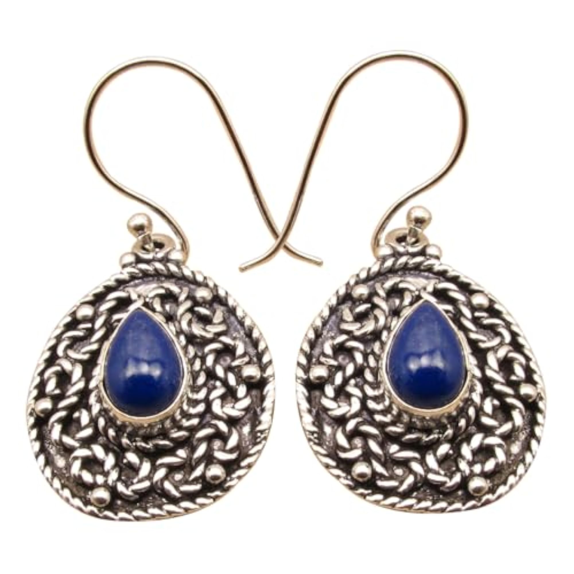 Women's Navy Blue Lapis Lazuli Earrings, Unique Design