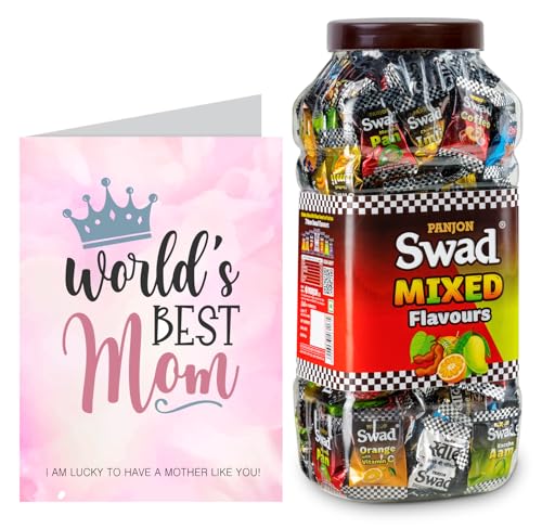 Image of Swad Best Mom /Mother Gift with Card (Swad Mixed Flavours Candy 200 Jar & 1 Greeting card) 2 units