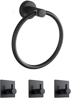 Audflay Towel Rail, Towel Ring, Bathroom Set, 4 Piece Set Matte Black Stainless Steel, Includes Towel Ring and 3 Robe Towe...
