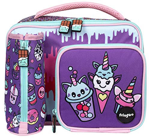 Fringoo - Large Capacity Kids Square Lunch Bag | Small Cool Bag Kids Lunchbox | Perfect As School Lunch Bag For Girls - Cute Food