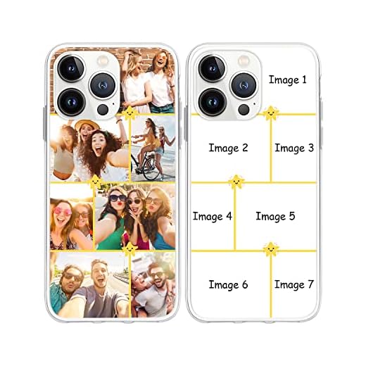 RobertsShop Personalized Photo Multiple Custom Picture Design Your Own Collage Phone Case Cover Xmas Family Compatible with iPhone 8 X XR 11 12 13 Pro Max Samsung Galaxy S20 S21, Transparent
