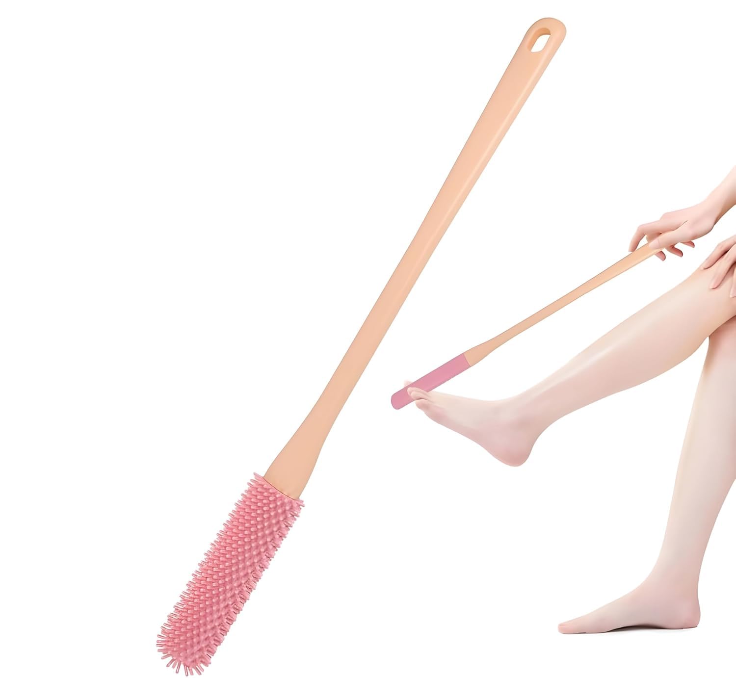 Emcapt Toe Cleaning Brush 15.7" Foot Scrubber in Shower with Long Handle Silicone Foot Brush Soft Skin Exfoliation Lotion Applicator for Foot Seniors,Elderly, Men and Women-image-4
