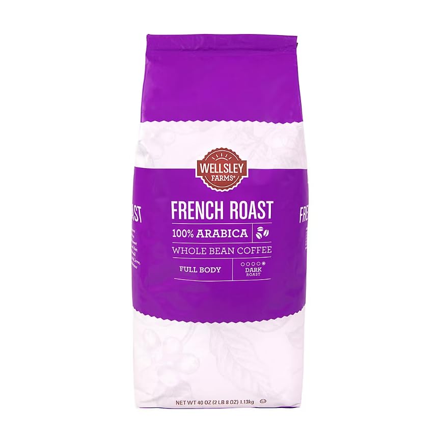 Wellsley Farmss French Roast Whole Bean Coffee (40 oz.) – 100% Arabica, Hand-Picked, Small Batch Roasted (Dark Roast) / Rich & Smooth/Notes of Chocolate & Caramelized Sugar