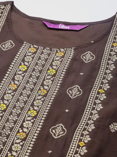 Image of Libas Womens Embellished Silk Blend Straight Kurta With Trousers and Dupatta
