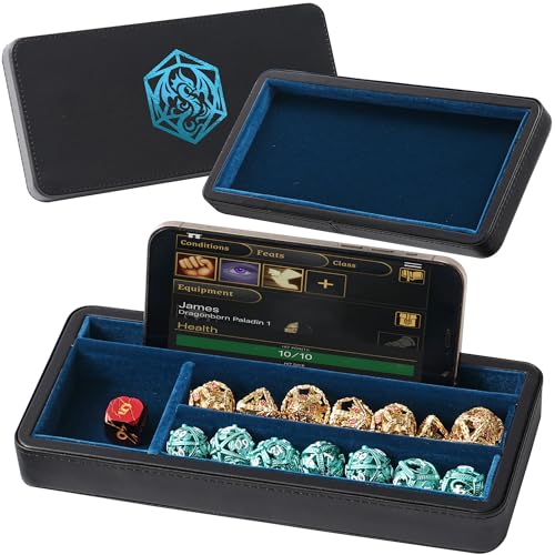 Soar Forge Sanctum Dice Box - Premium Case & Dice Tray for DND - Phone/Pen Slot Magnetic Lid and Storage for your Sets Minis and More - Felt-Lined Vault Holder for D&D and RPG (Blue)