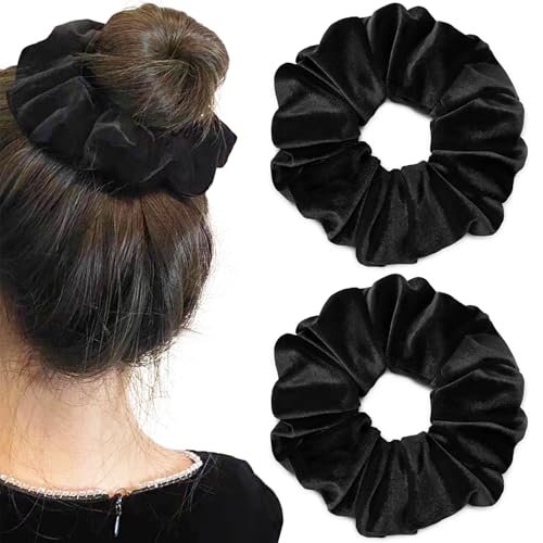 Cossaot 2 Piezas Negro Coletero de Terciopelo, Suaves Elástico Scrunchies, Elegantes Coleteros Pelo Mujer, Resistentes Coletero Terciopelo para Coletas para Mujer, Pelo Largo Grueso
