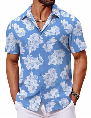 COOFANDY Mens Resort Wear Hawaiian Shirts Short Sleeve Tropical Shirts Cruise Attire for Men