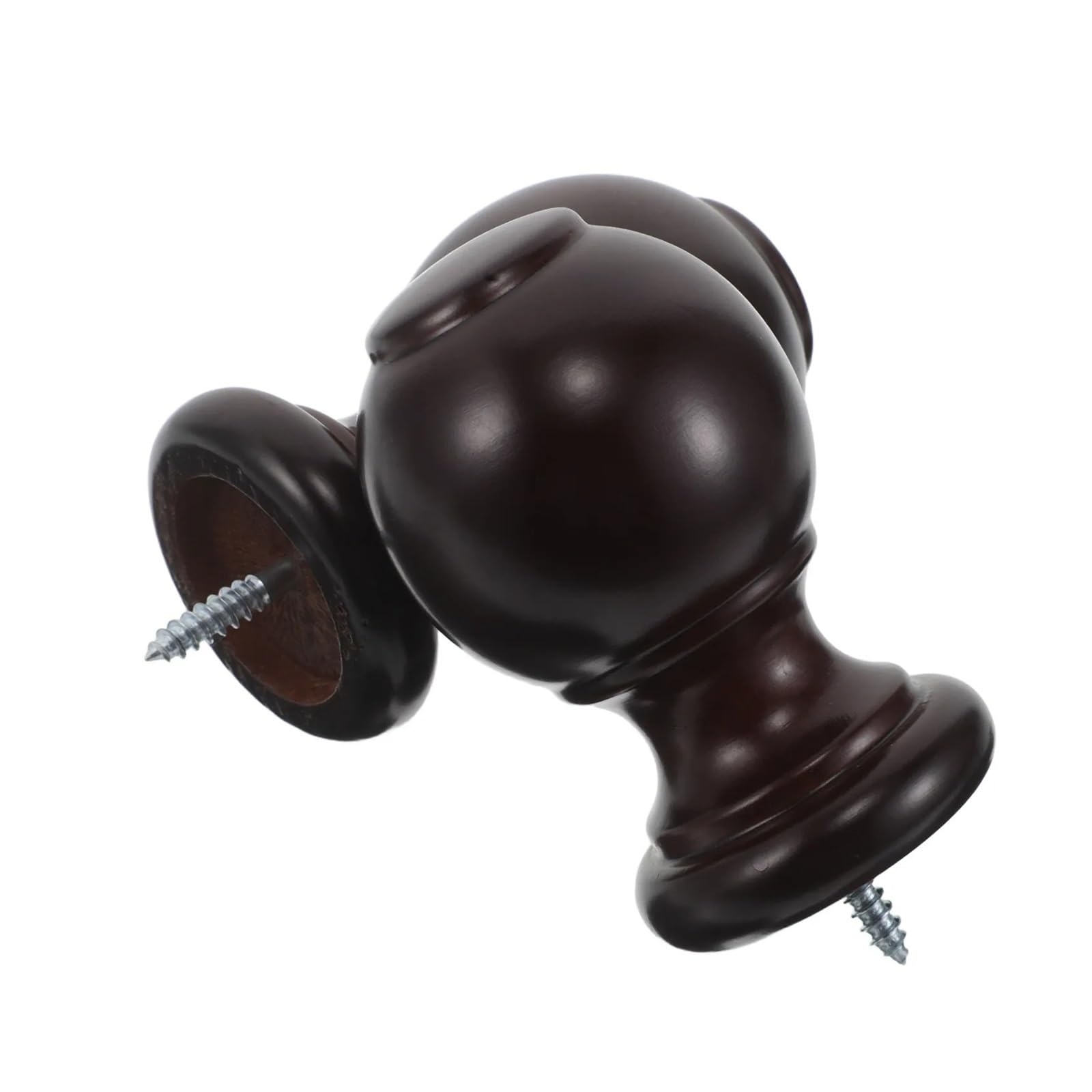 Wylqen Curtain Rod Finial Screw 2Pcs Curtain Rod Decorative Wood Finials Replacement Ends Window Drapery Pole Cap Fit 29Mm Diameter Coffee Brown for Curtain Decoration