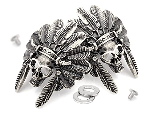 CRAFTMEMORE Indian Skull Concho Screw Back Indian Head Tribal Chief Conchos Leathercraft 2pcs 1-3/4 Inches CHS21 (Silver)