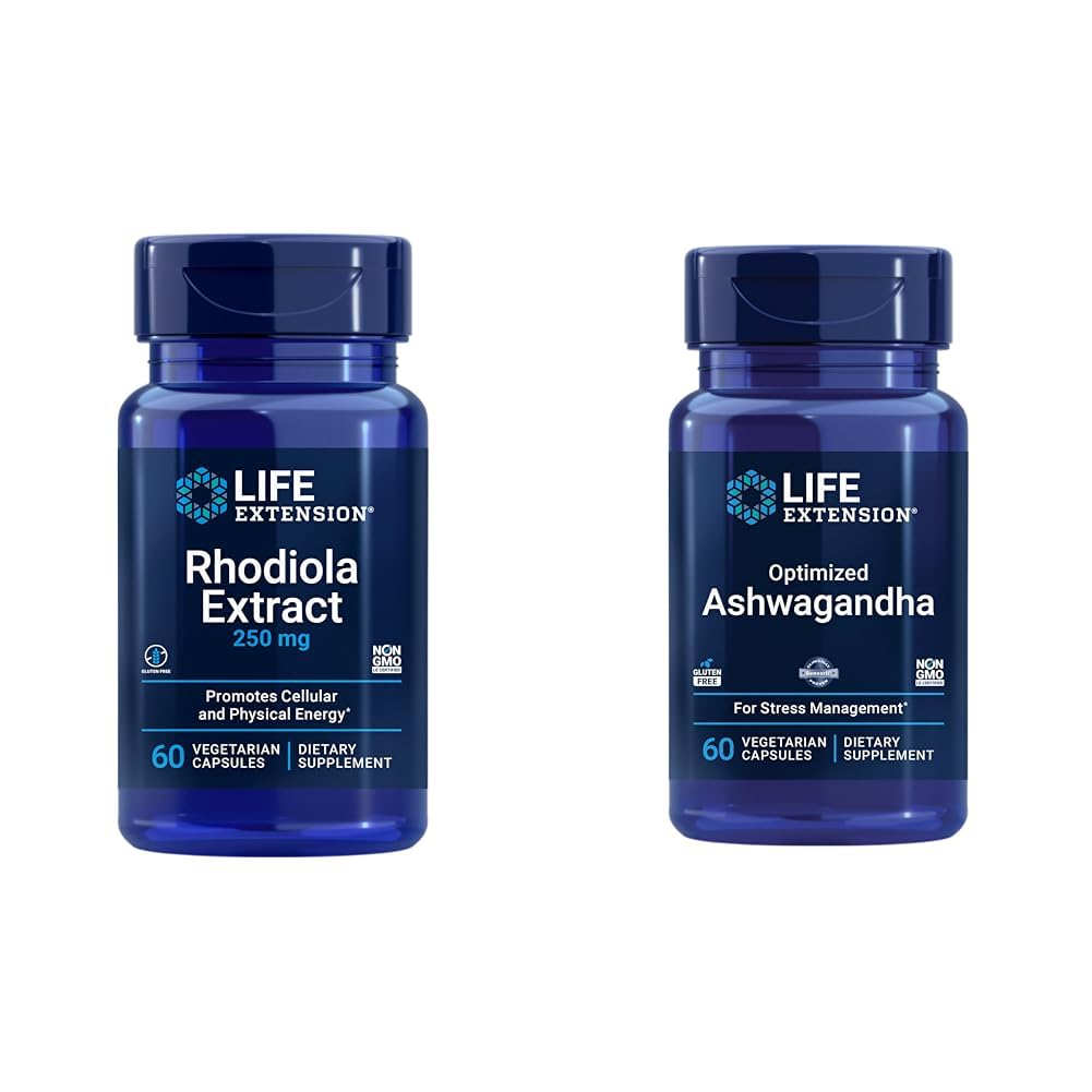 Life ExtensionRhodiola and Ashwagandha Extract Bundle, Rhodiola rosea and ashwagandha Supplements, 60 Capsules Each