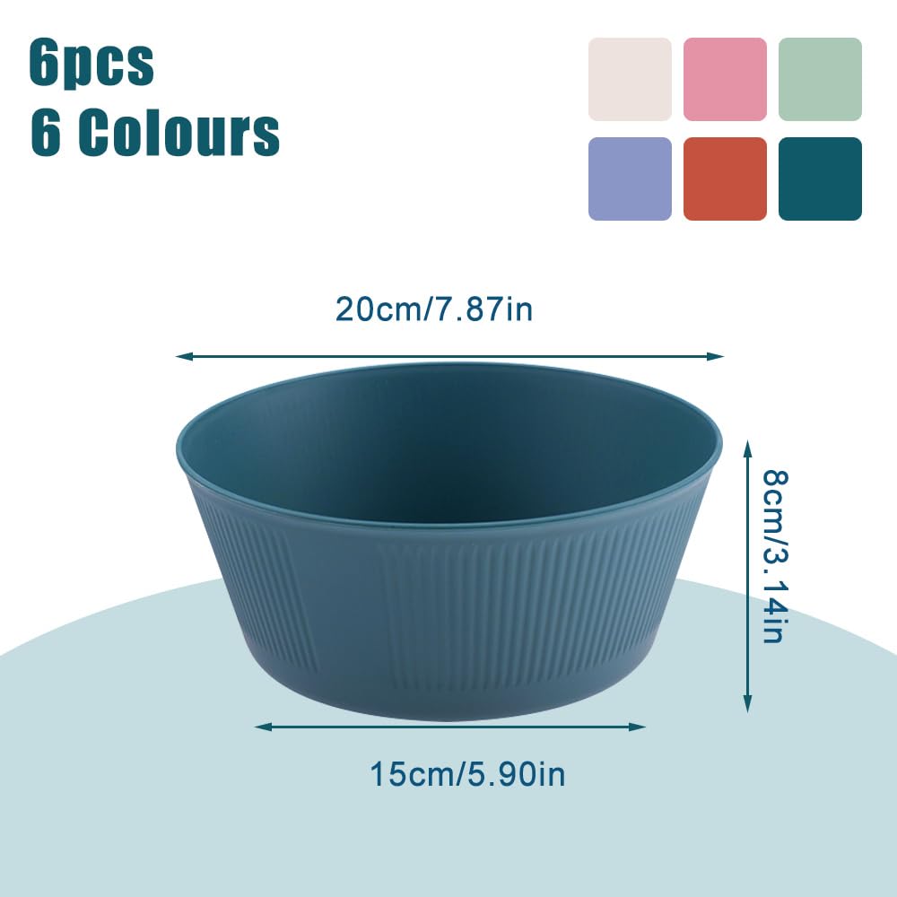 6 Pezzi Insalatiera set 60 Once Grandi Ciotole da Campeggio Insalatiera Plastica Set di Ciotole di Plastica, per Cereali Minestra Merenda Frutta Insalata(20×15×8cm)