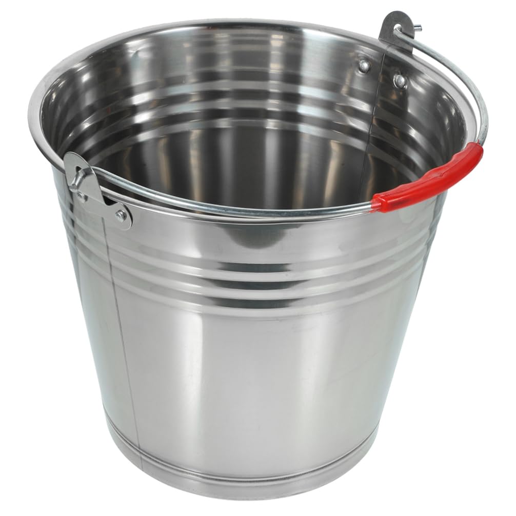 BESTonZON Edelstahl Wassereimer 14l Silber mit Griff, 410 Stahl