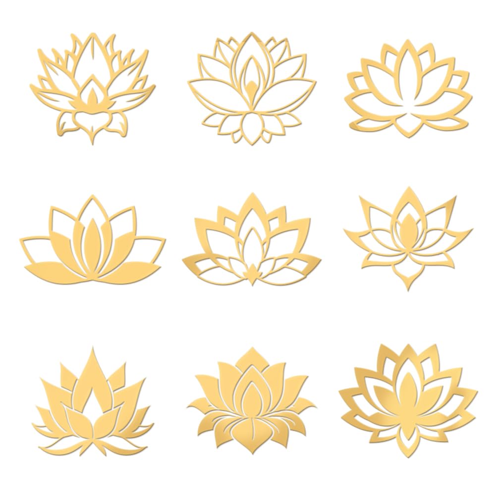 OLYCRAFT 9pcs 4x4cm Golden Metal Stickers Lotus Buddha Stickers Self Adhesive Yoga Energy Stickers Religious Golden Epoxy Stickers for DIY Scrapbooks Epoxy Resin Decoration