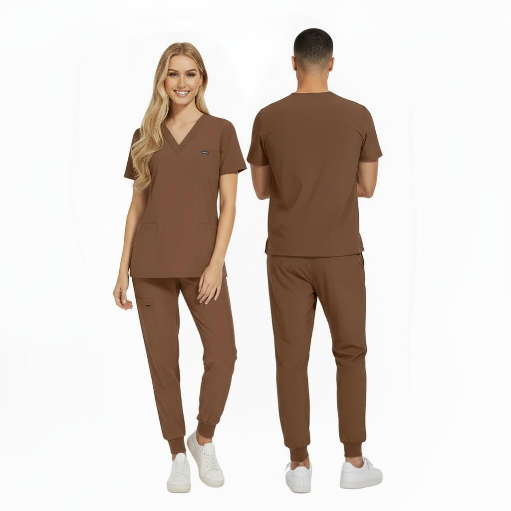 CK13 - Conjunto médico de manga corta con cuello en V y 3 bolsillos, pantalones elásticos que absorben la humedad, uniforme médico