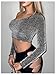 SweatyRocks Women's Sparkly Off The Shoulder Crop Tops Glitter Sheer Mesh Going Out Tops Silver Small