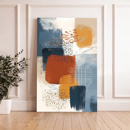 Image of Abstract Colorblock Stretched Canvas Painting For Living Room | Multicolor Abstract Stretched Canvas Wall Art For Livingroom Home Decor, Bedroom, Hallway's, Office, Hotel - 56x86 cm