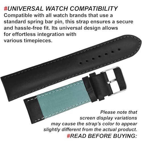 Image of DBLACK ''ZEUS'' Genuine Leather Watch Strap, Minimalist Design Watch Belt / / For 18mm, 20mm, 22mm, or 24mm Full-Padded Watch Band (Choose Your Size & Color)