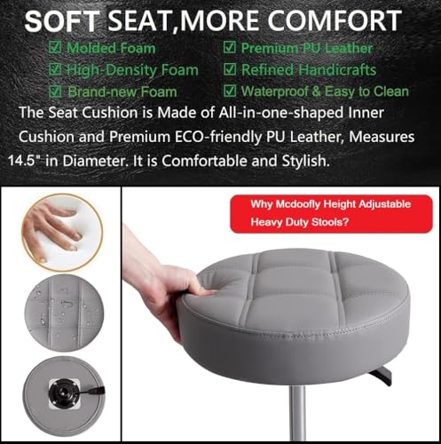 Image of Height Adjustable Heavy Duty Stools Salon Stool Chair with Bell Glides for Home Bar Kitchen Office Shop Tattoo Lash Tech Pedicure (Grey with Bell Glides, Height 22 to 30 in)