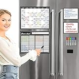 Large Magnetic Dry Erase Whiteboard Planner for Fridge -Undated Monthly Calendar, Chore Chart, and...