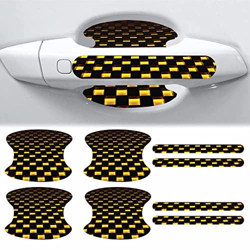 Image of CVANU Car Door Handle & Door Bowl Pack of 8 Anti-Scratch Guard Protective Cover Yellow-Black Mat Look Self-Adhesive Vinyl Sticker Cv7
