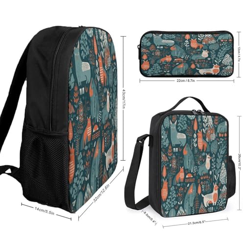 Printed Backpack With Lunch Pack Storage Box Case Scandinavian Animals 3pcs Lightweight Travel Backpack2